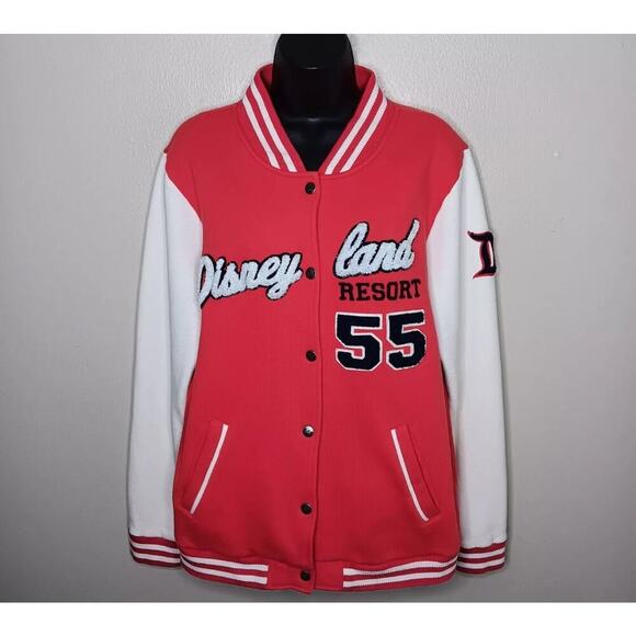 Disney Parks Women's XL Bomber Jacket Varsity Letterman’s Mickey Mouse Snaps Red - Picture 2 of 4
